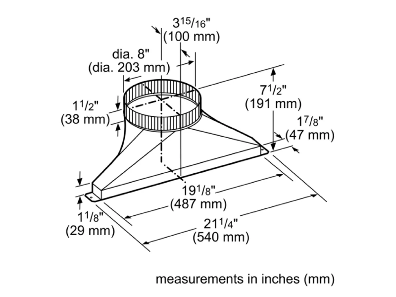 Bosch 8" Side/Rear Transition for Downdraft - HDDSTRAN8