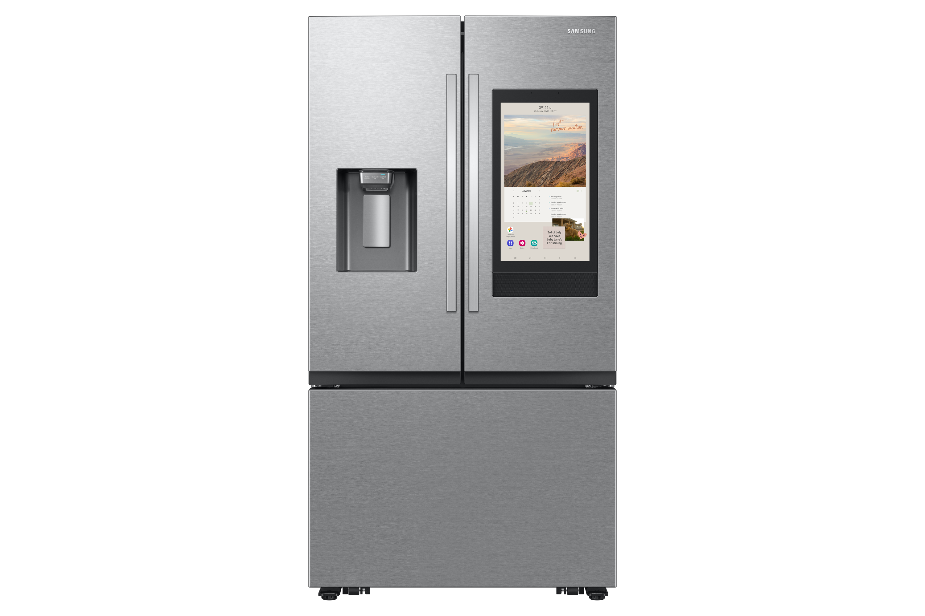 36" Samsung 3-Door French Door Refrigerator with Family Hub and External Ice and Water Dispenser in Stainless Steel - RF32CG5900SRAC