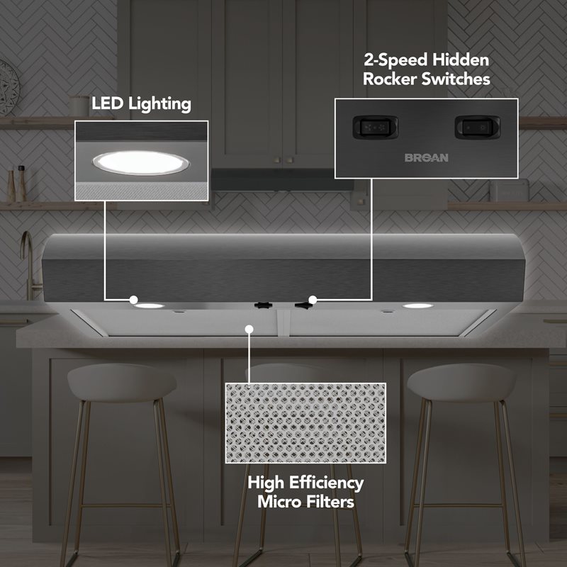 30" Broan Under Cabinet Range Hood in Black Stainless Steel - MTR1303BLS