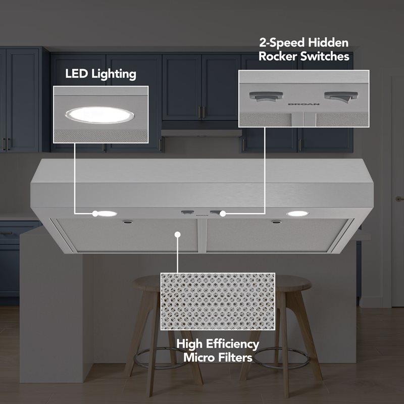 24" Broan Glacier Series Under Cabinet Range Hood in Stainless Steel - GLA1243SS