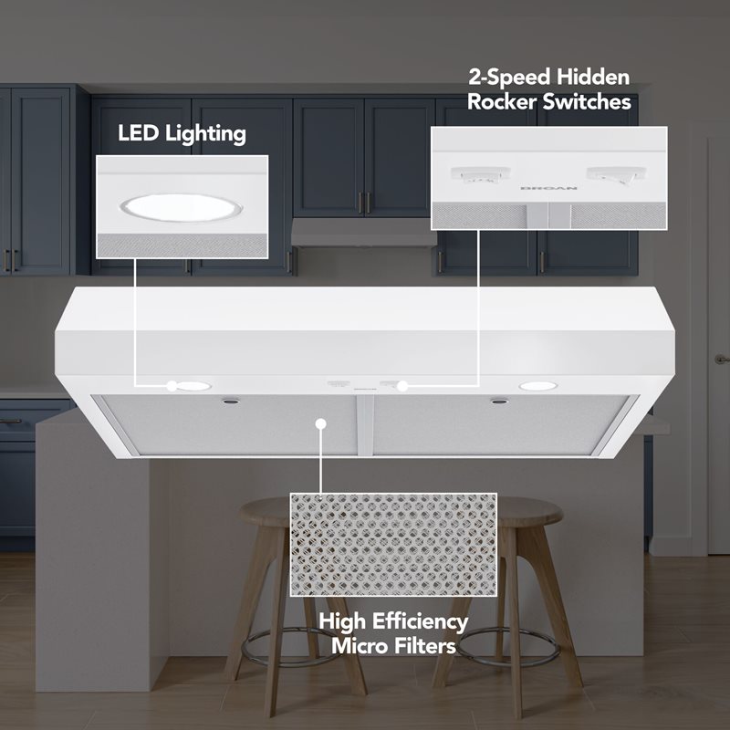 24" Broan Glacier Series Under Cabinet Range Hood in White - GLA1243WW