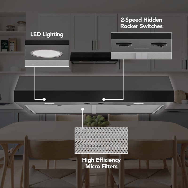 42" Broan Glacier Series Under Cabinet Range Hood in Black - GLA1423BL