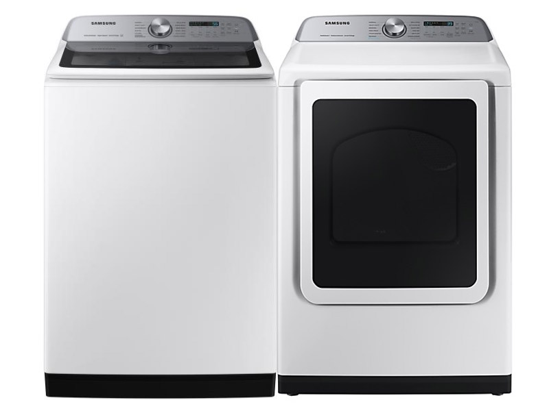 27" Samsung Smart Top Load Washer and 7.4 Cu.Ft Electric Front Load Dryer - WA52DG5500AWUS-DVE52DG5505WAC