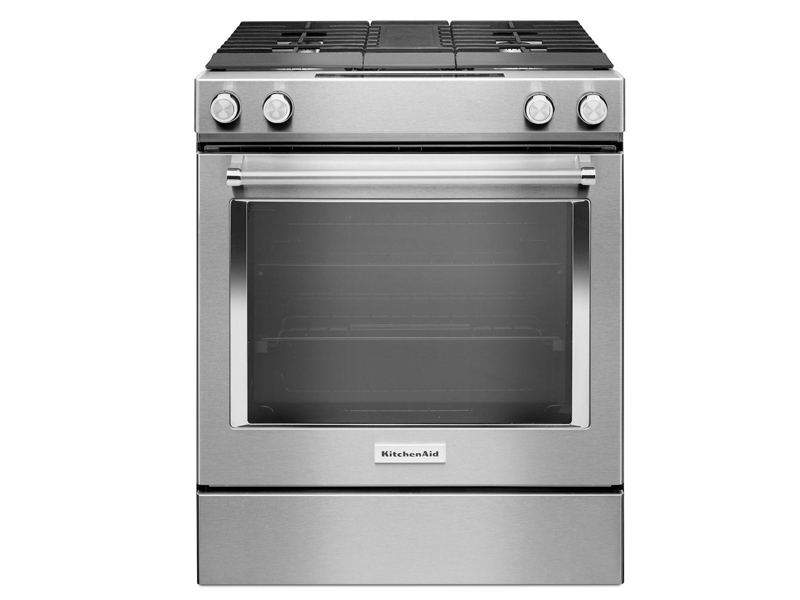 30" KitchenAid 6.4 Cu. Ft. 4-Burner Dual Fuel Downdraft Front Control Range - KSDG950ESS