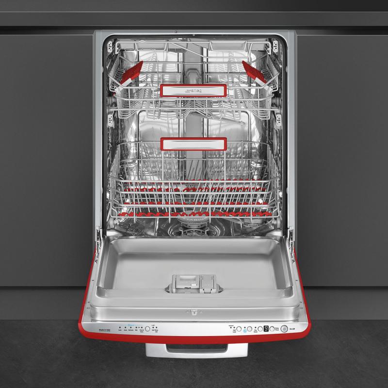 24" SMEG 50's Style Under Counter Built-in Dishwasher in Red - STU2FABRD2