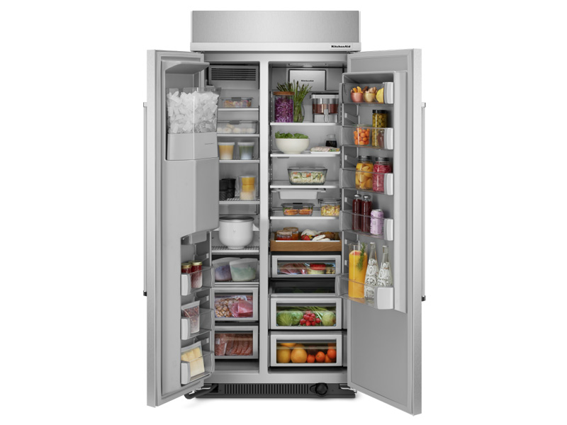 42" KitchenAid 25.1 Cu. Ft. Built-In Side-by-Side Refrigerator with Ice and Water Dispenser - KBSD702MPS