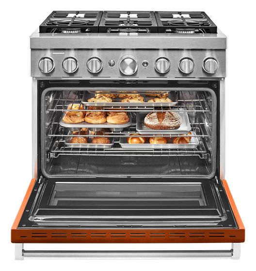 36" KitchenAid 5.1 Cu. Ft. Smart Commercial-Style Dual Fuel Range With 6 Burners In Scorched Orange - KFDC506JSC