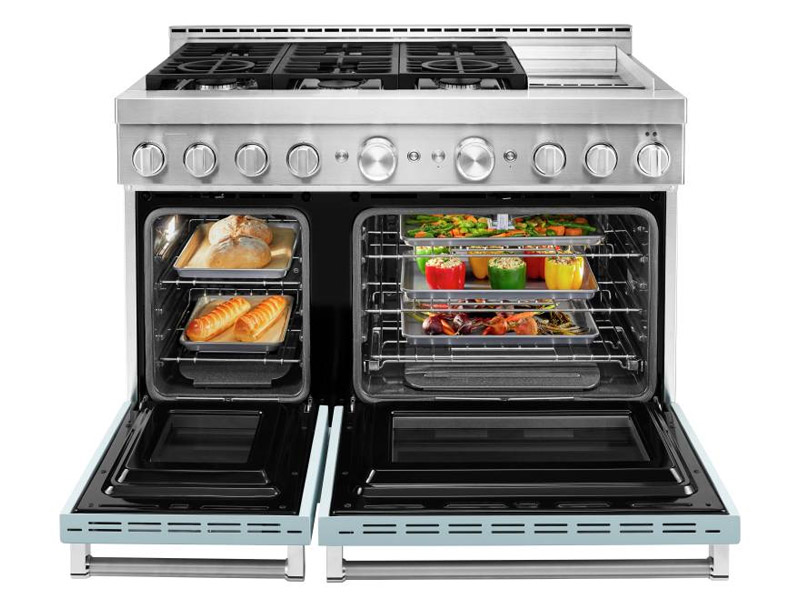 48" KitchenAid 6.3 Cu. Ft. Misty Blue Gas Sealed Burner Range With Griddle - KFGC558JMB