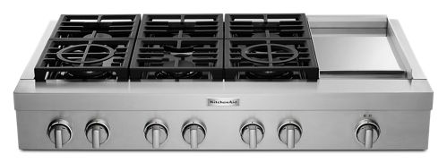 48" KitchenAid 6-Burner Commercial-Style Gas Rangetop with Griddle - KCGC558JSS