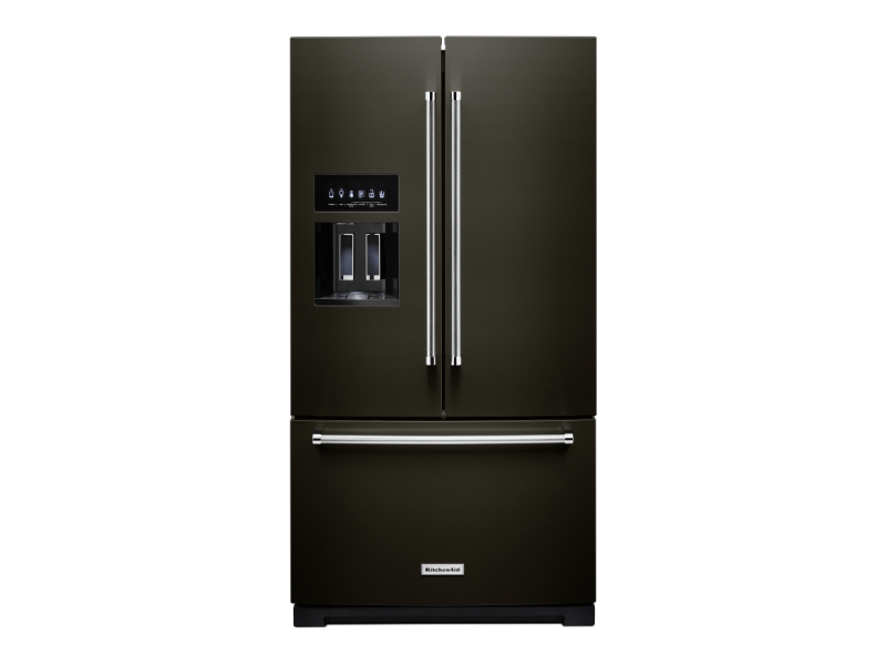 36" KitchenAid 26.8 Cu. Ft. Standard-Depth French Door Refrigerator in Black Stainless Steel - KRFF577KBS