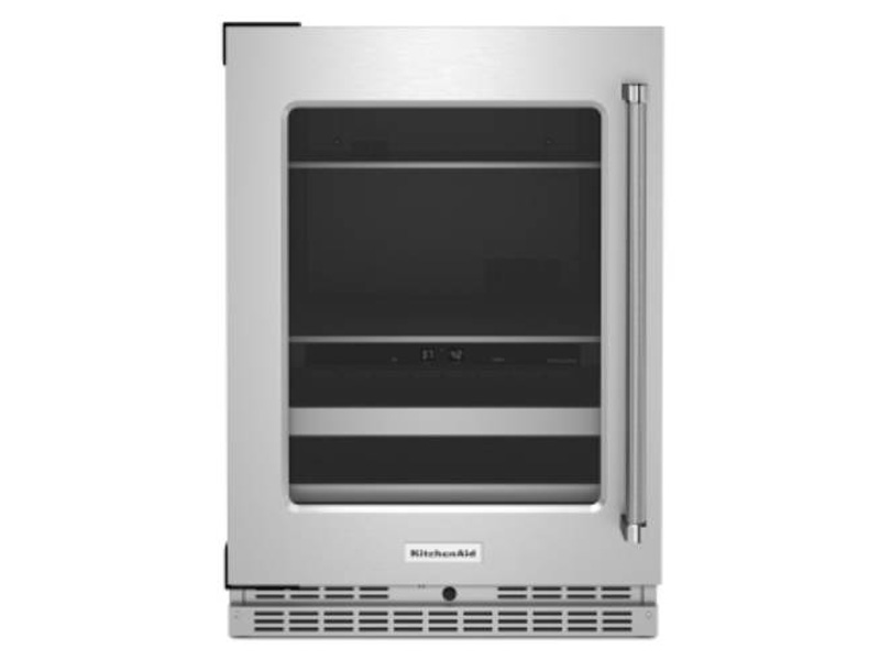 24" KitchenAid Beverage Center with Glass Door and Metal-Front Racks - KUBL314KSS