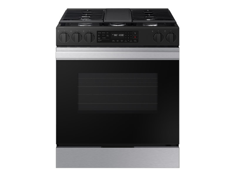 30" Samsung 6.0 Cu. Ft. Slide-in Gas Range with Fan Convection in Stainless Steel - NSG6DG8300SRAA