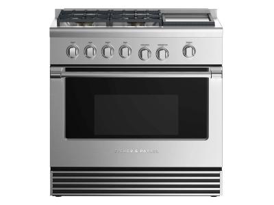36" Fisher & paykel Dual Fuel Range 4 Burners with Griddle  - RDV2-364GDN N