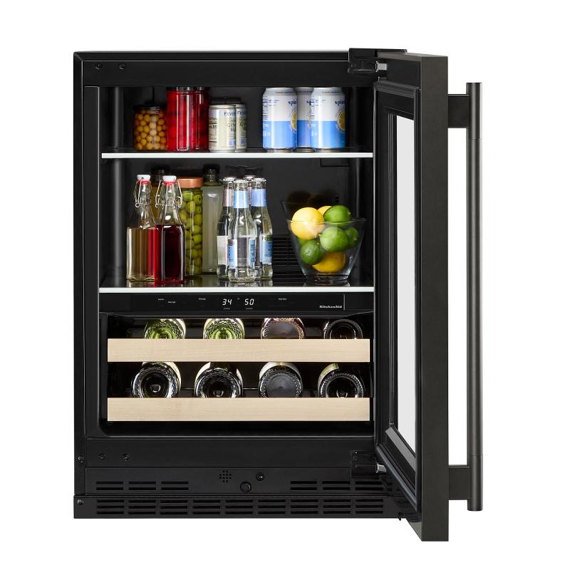 24" KitchenAid Beverage Center with Glass Door and Wood-Front Racks - KUBR524SBE