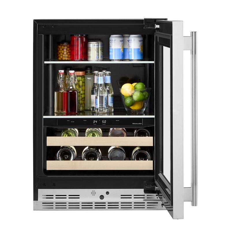 24" KitchenAid Beverage Center with Glass Door and Wood-Front Racks - KUBR524SPS