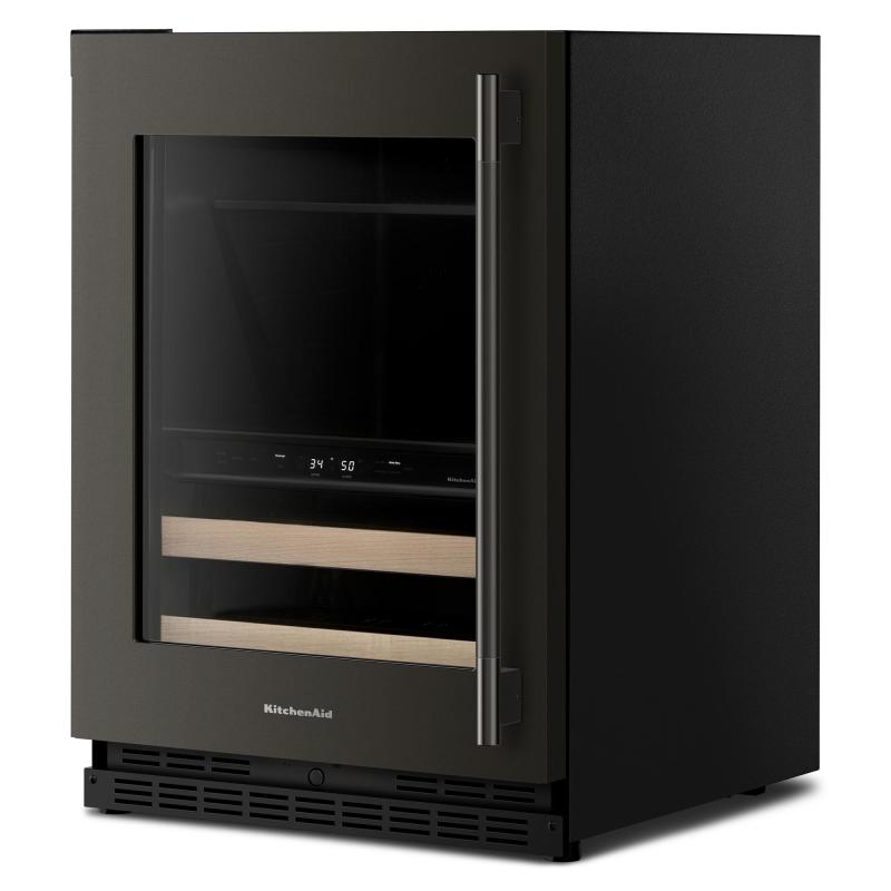 24" KitchenAid Beverage Center with Glass Door and Wood-Front Racks - KUBL524SBE