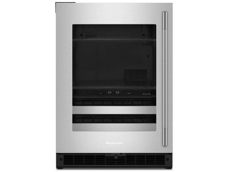 24" KitchenAid Beverage Center with Glass Door and Metal-Front Racks - KUBL524SSB