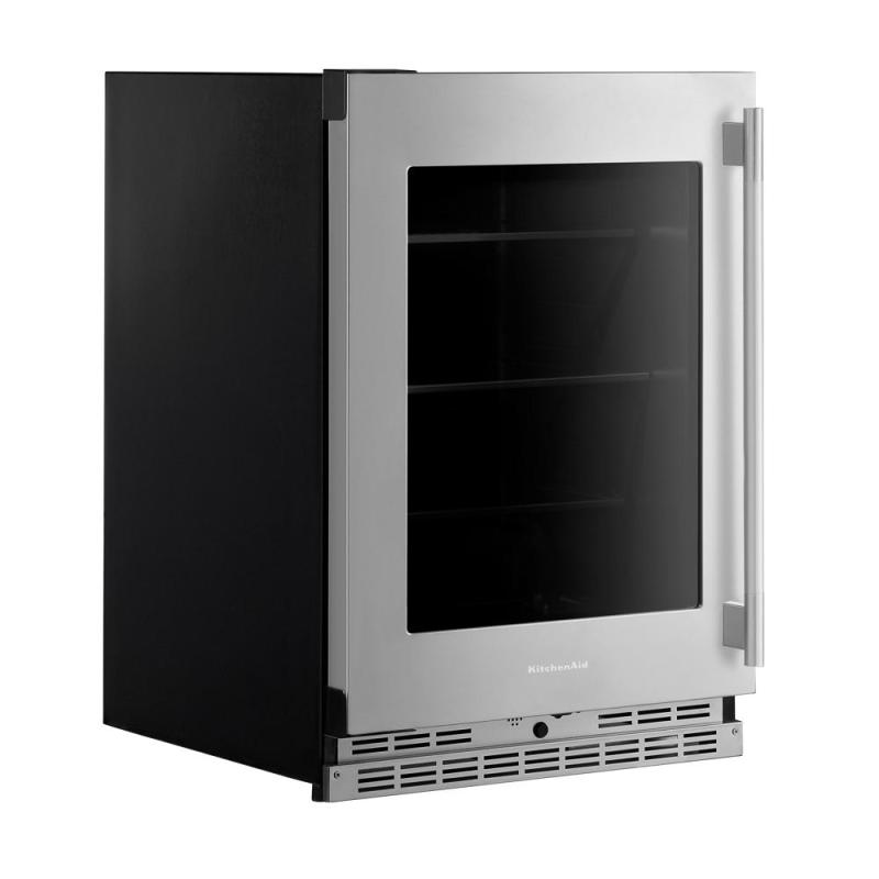 24" KitchenAid Undercounter Refrigerator with Glass Door and Shelves with Metallic Accents - KURL524SPS