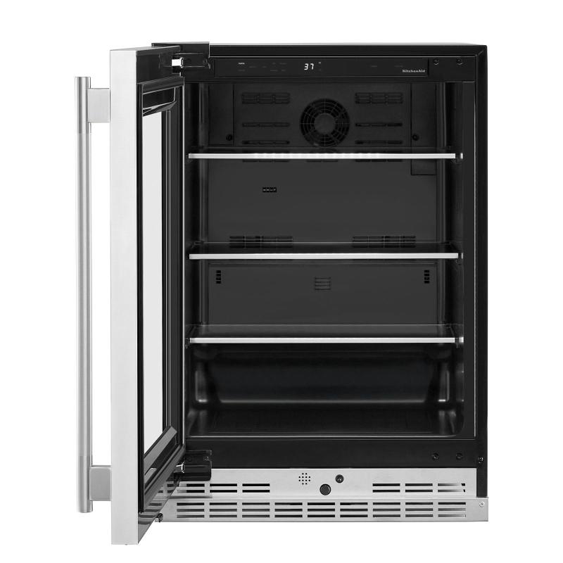 24" KitchenAid Undercounter Refrigerator with Glass Door and Shelves with Metallic Accents - KURL524SPS