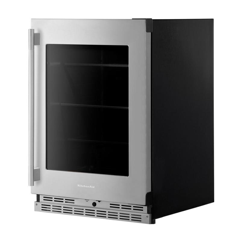 24" KitchenAid Undercounter Refrigerator with Glass Door and Shelves with Metallic Accents - KURR524SPS