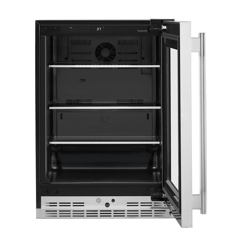 24" KitchenAid Undercounter Refrigerator with Glass Door and Shelves with Metallic Accents - KURR524SPS
