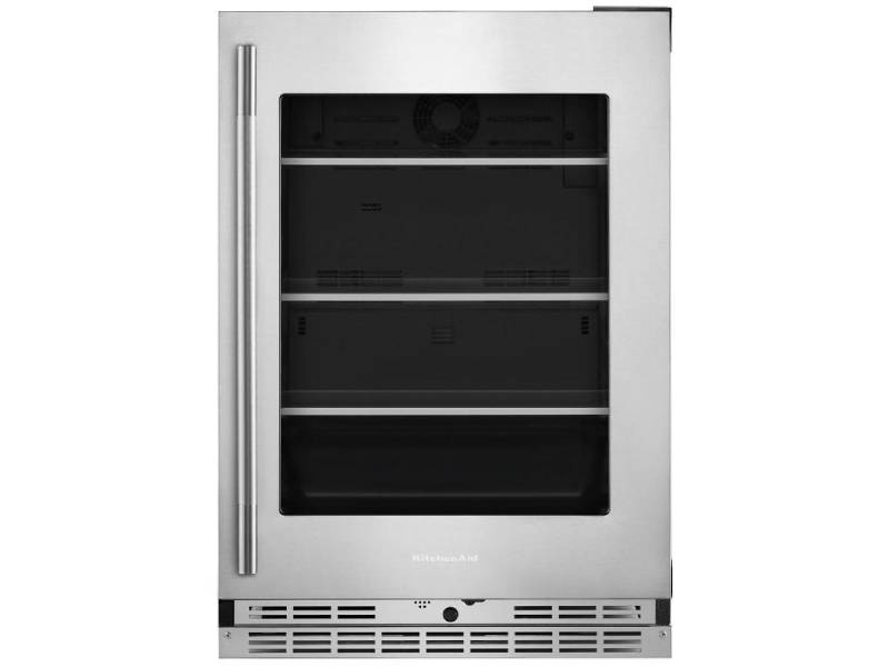 24" KitchenAid Undercounter Refrigerator with Glass Door and Shelves with Metallic Accents - KURR524SPS