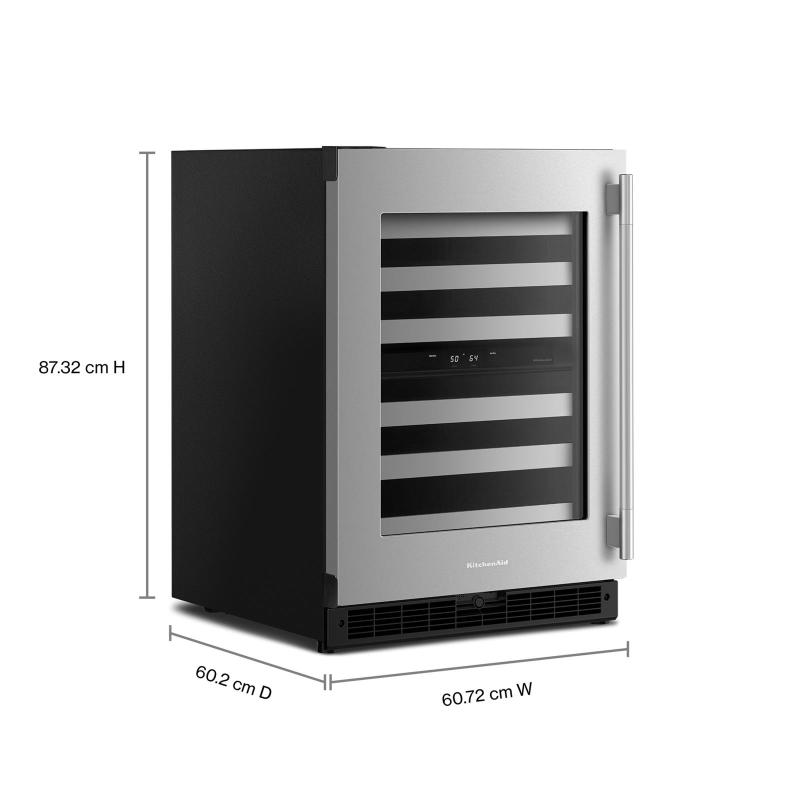 24" KitchenAid Undercounter Wine Cellar with Full-Extension Metal-Front Racks - KUWL324SSB