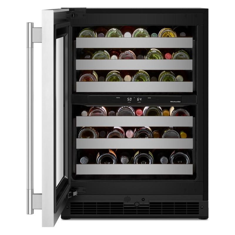 24" KitchenAid Undercounter Wine Cellar with Full-Extension Metal-Front Racks - KUWL324SSB