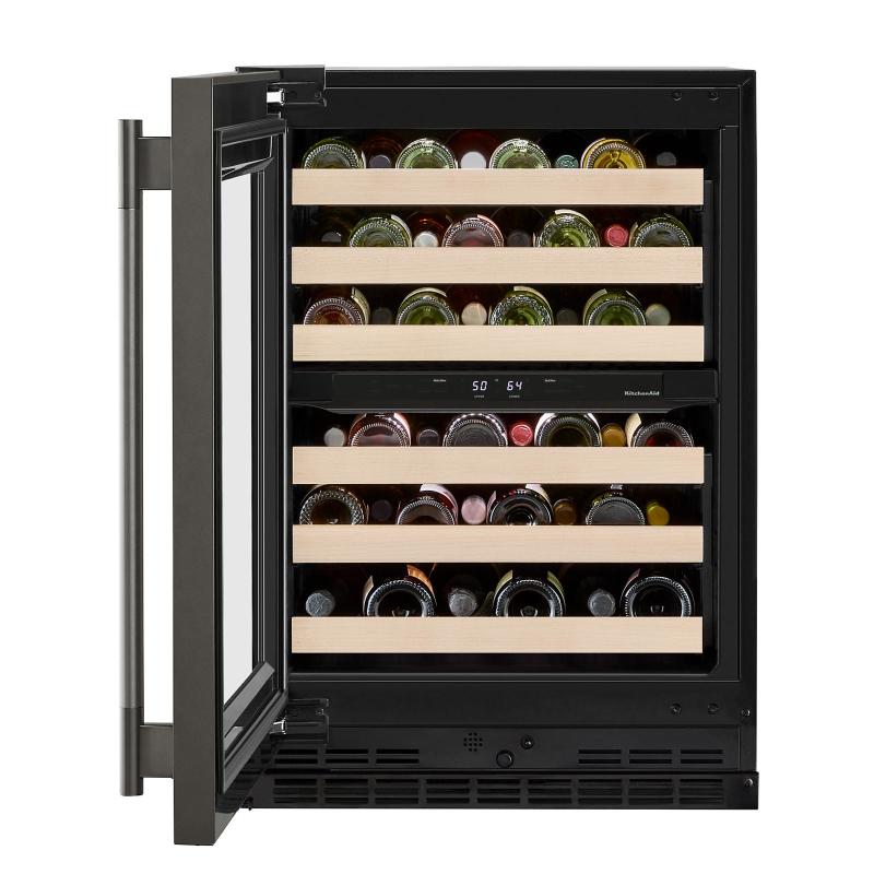24" KitchenAid Undercounter Wine Cellar with Full-Extension Wood-Front Racks - KUWL524SBE