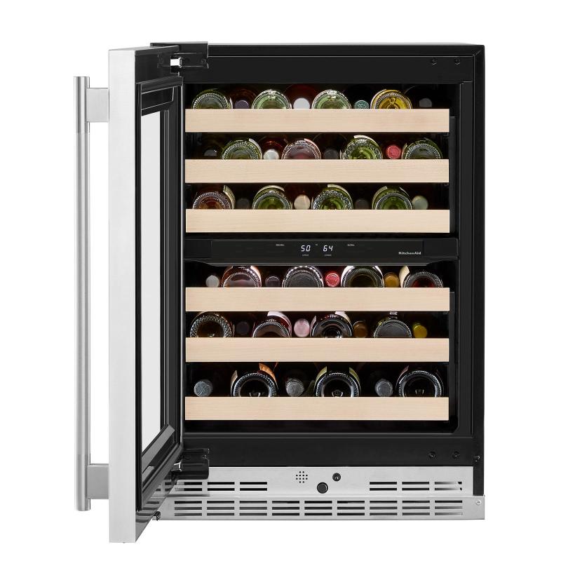 24" KitchenAid Undercounter Wine Cellar with Full-Extension Wood-Front Racks - KUWL524SPS
