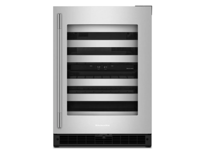 24" KitchenAid Undercounter Wine Cellar with Full-Extension Metal-Front Racks - KUWR324SSB