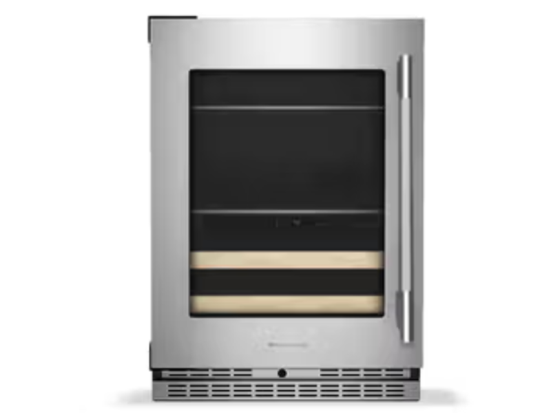 24" KitchenAid Beverage Center with Glass Door and Wood-Front Racks - KUBL524SPS