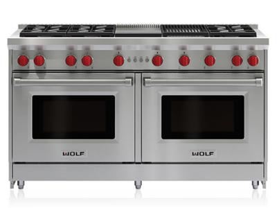 60" Wolf Gas Range with 6 Burners and Infrared Charbroiler and Infrared Griddle - GR606CG-LP