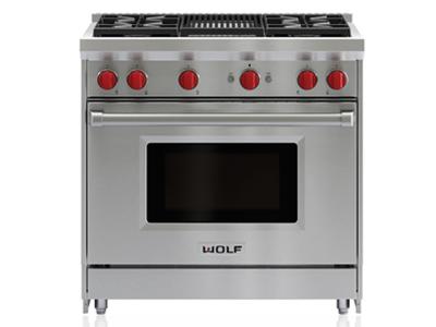  36" Wolf Gas Range with 4 Burners and Infrared Charbroiler  - GR364C-LP