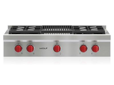 36" Wolf Sealed Burner Rangetop - 4 Burners and Infrared Charbroiler - SRT364C-LP