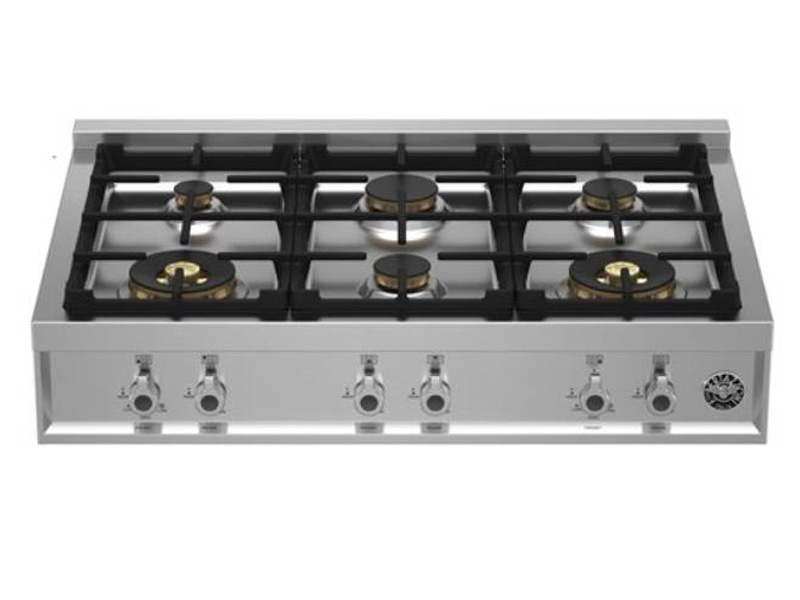 36" Bertazzoni Gas Rangetop with 6 Brass Burners in Stainless Steel - PROF366RTBXT