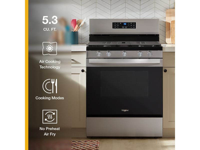 30" Whirlpool Gas Range with Air Cooking Technology and Steam Clean - WFGS4530SW