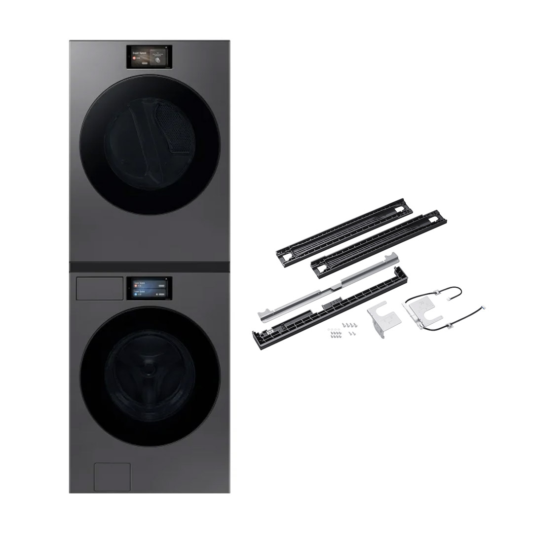 27" Samsung 6.1 Cu. Ft. Front Load Washer  7.6 Cu. Ft. Dryer and Stacking Kit - SKK-RWG-WF90F53ADSA5-DV90F53AESAC