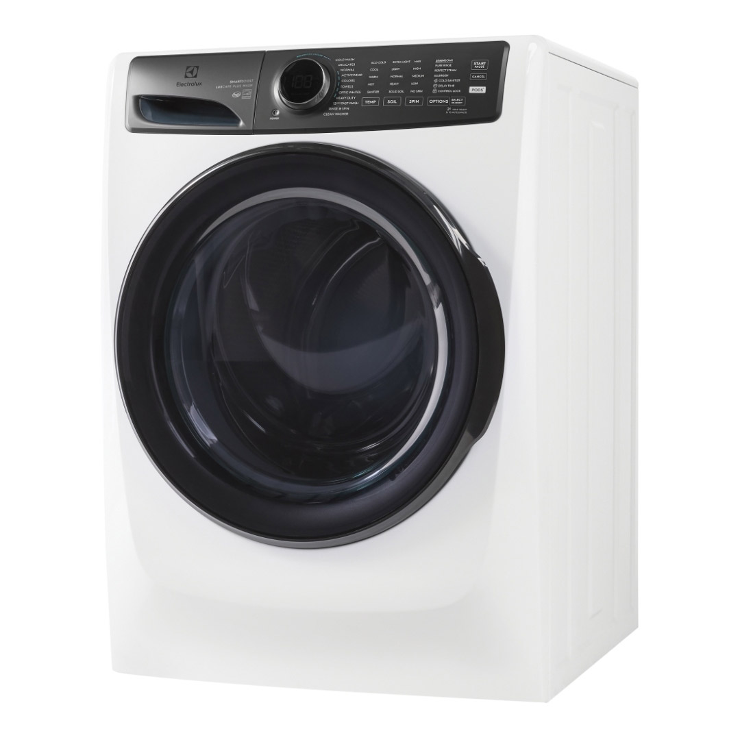 27" Electrolux 5.2 Cu. Ft. Front Load Washer 8.0 Cu. Ft. Gas Dryer and Stacking Kit - STACKIT7X-ELFW7738AW-ELFG7738AW