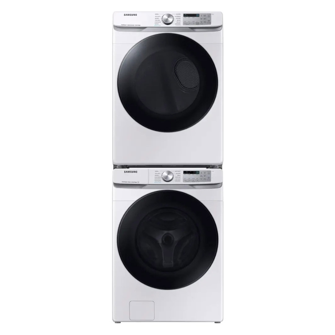 27" Samsung 5.2 Cu. Ft. Washer and 7.5 Cu. Ft. Electric Dryer and Stacking Kit - SKK-8K-WF45B6300AW/US-DVE45B6305W/AC
