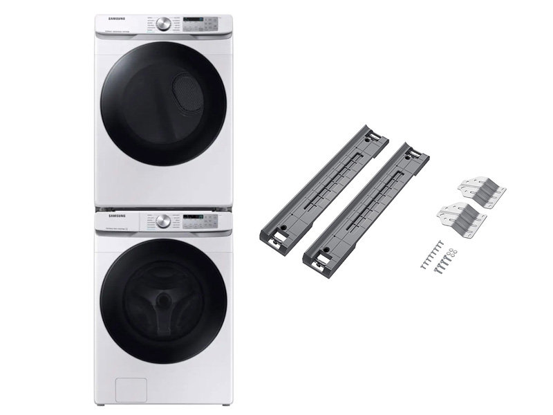 27" Samsung 5.2 Cu. Ft. Washer and 7.5 Cu. Ft. Electric Dryer and Stacking Kit - SKK-8K-WF45B6300AW/US-DVE45B6305W/AC