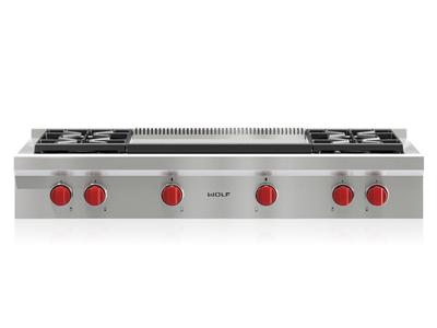  48" Wolf Sealed Burner Rangetop - 4 Burners and Infrared Dual Griddle - SRT484DG