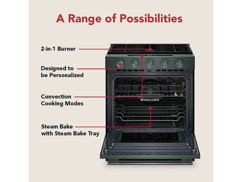 30" KitchenAid 5.0 Cu. Ft. Smart Slide-in Gas Range with Convection Cooking Modes and 2-in-1 Burner - KSGS530SJP