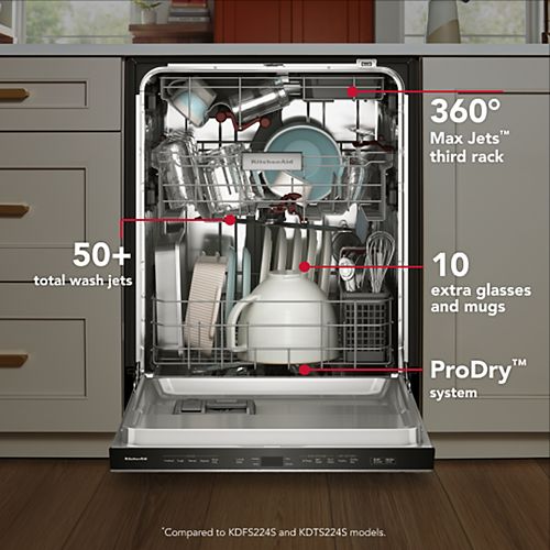24" KitchenAid 44 dBA Third Rack Dishwasher with ProDry System - KDFS424SBE