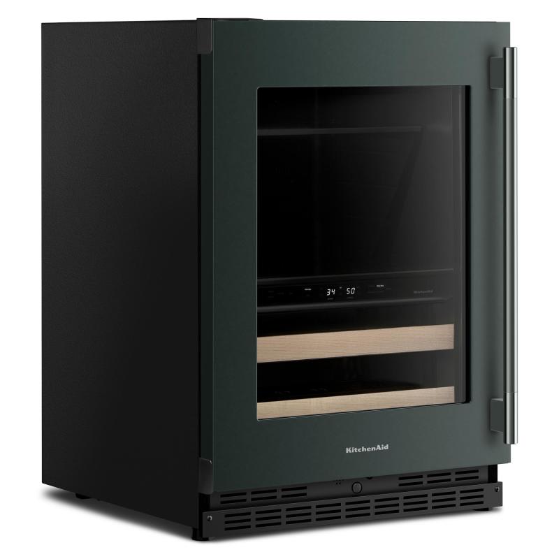 24" KitchenAid Beverage Center with Glass Door and Wood-Front Racks - KUBL524SJP