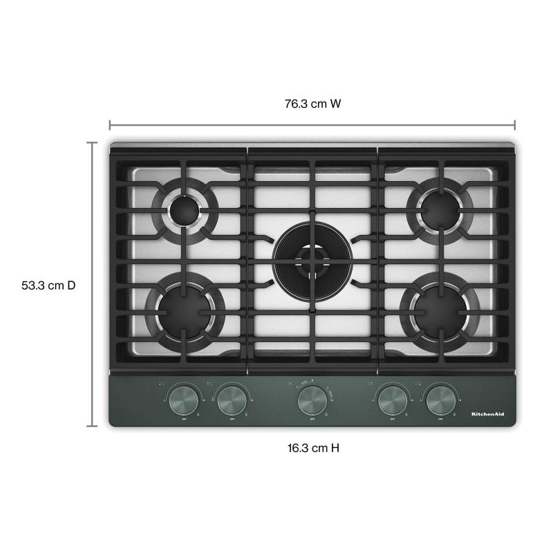30" Kitchenaid Gas-on-Metal Cooktop with an Integrated Wok Grate - KCGK530SJP