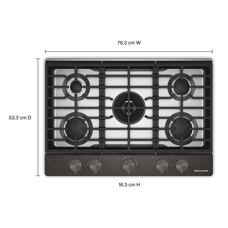 30" KitchenAid Gas-on-Metal Cooktop with an Integrated Wok Grate - KCGK530SBE