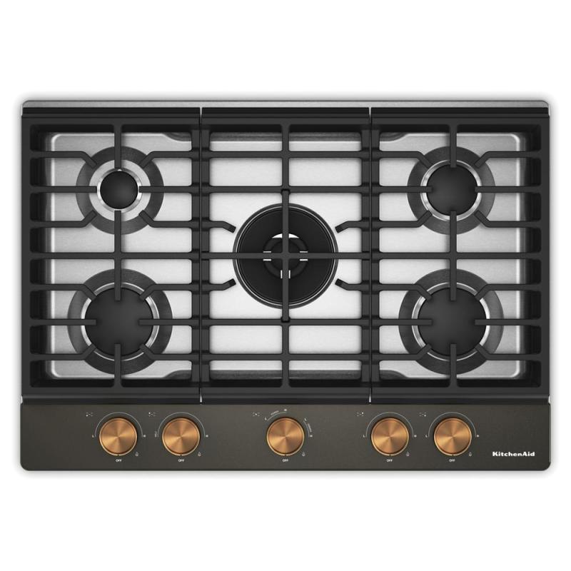 30" KitchenAid Gas-on-Metal Cooktop with an Integrated Wok Grate - KCGK730SBE