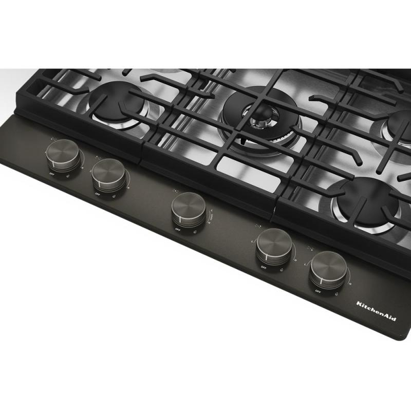 30" KitchenAid Gas-on-Metal Cooktop with an Integrated Wok Grate - KCGK730SBE