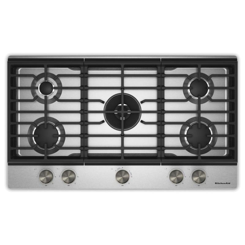36" KitchenAid Gas-on-Metal Cooktop with an Integrated Wok Grate - KCGK736SSS